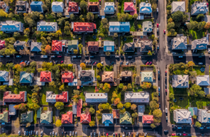 birds eye view of homes in a grid layout